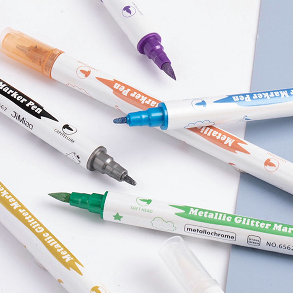 Bút Đánh Dấu Hai Mặt Ánh Kim Loại 10 Màu Mềm Mại DIY