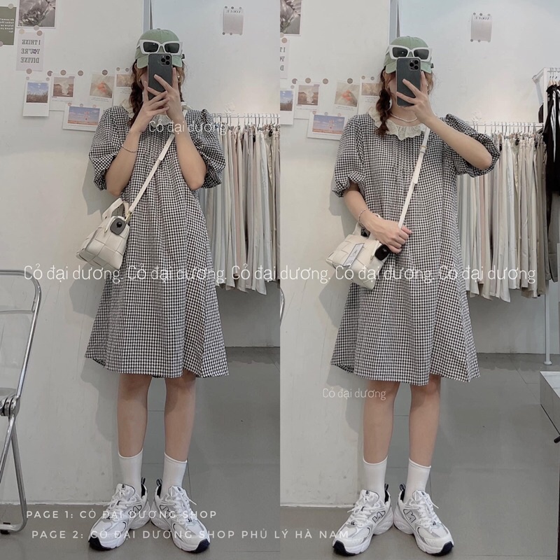 váy kẻ cổ ren 6986