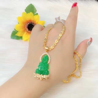 Dây chuyền nữ mặt phật xanh dát vàng 18k