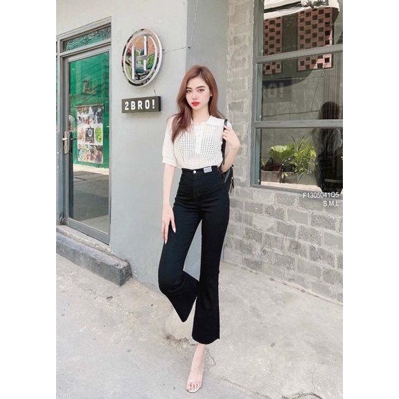Quần jean lỡ ống loe lưng cao gắn mác! HÀNG VNXkn