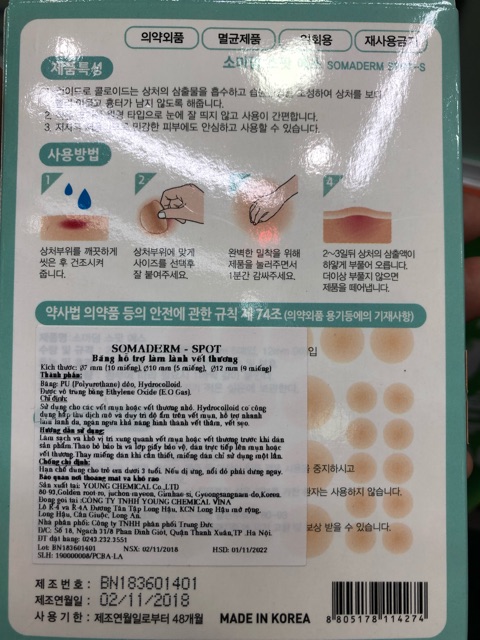 Miếng dán mụn SOMADERM - Spot Hỗ trợ làm lành vết mụn, hạn chế hình thành vết thâm, sẹo, hút nhân mụn