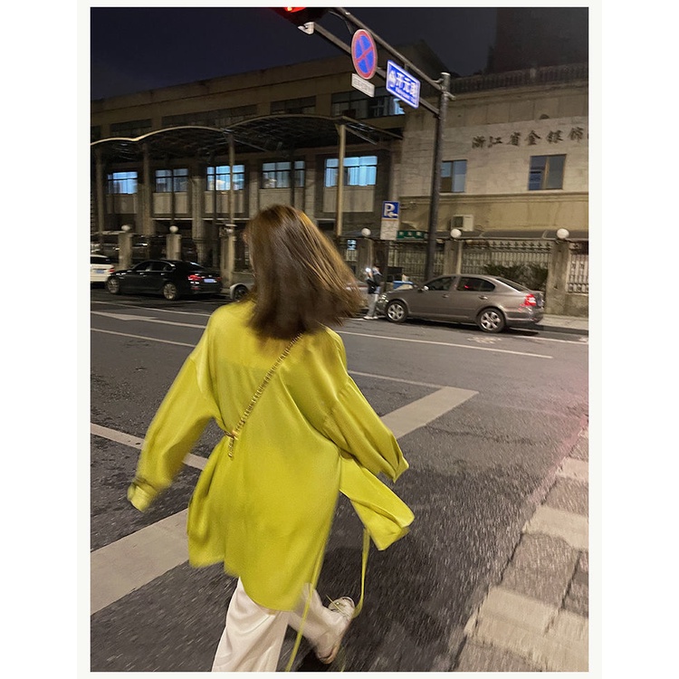 Áo khoác chiffon tay dài dáng ôm màu trắng/xanh lá thời trang Hàn Quốc