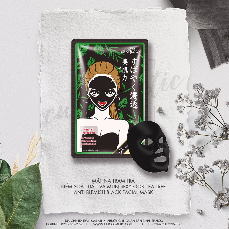 (Date 19/6/23) Mặt nạ giấy Sexy look tràm trà Tea Tree Anti Blemish Black Facial Masks