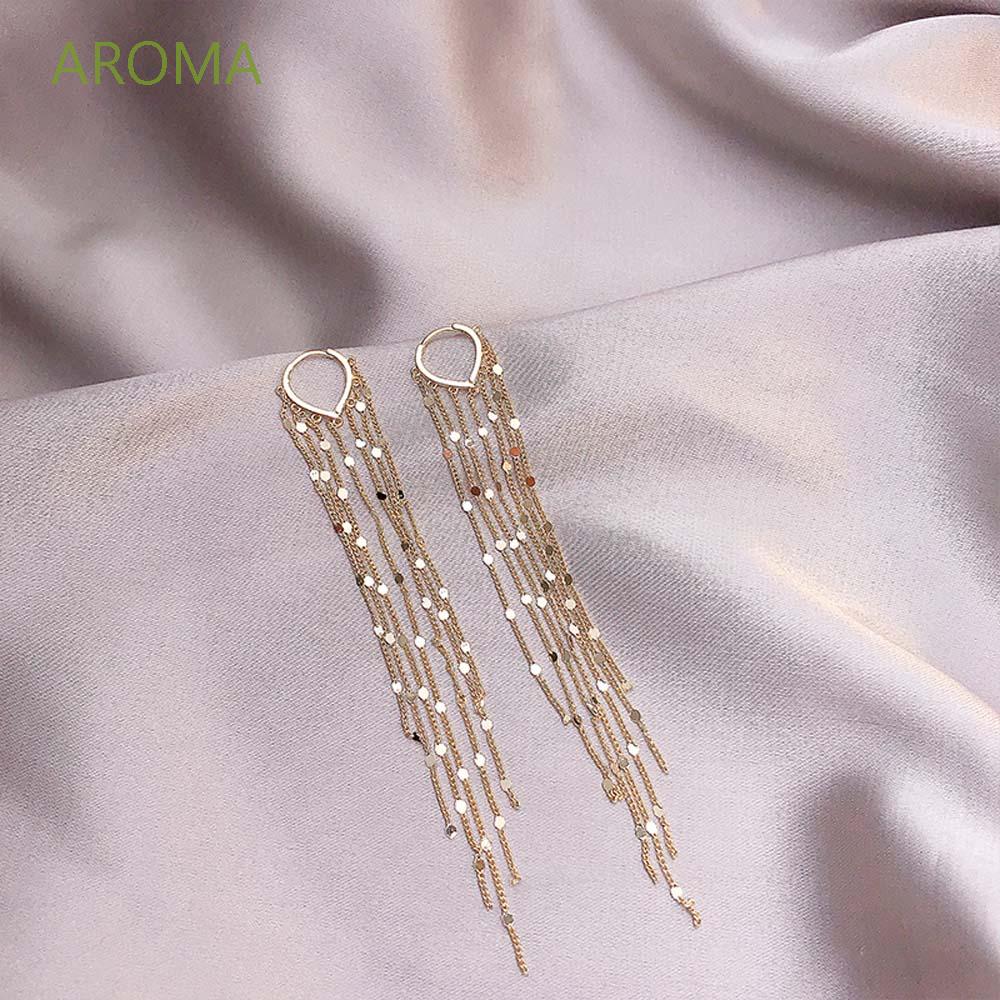 Khuyên tai màu vàng phối tua rua thời trang sang trọng cho nữ