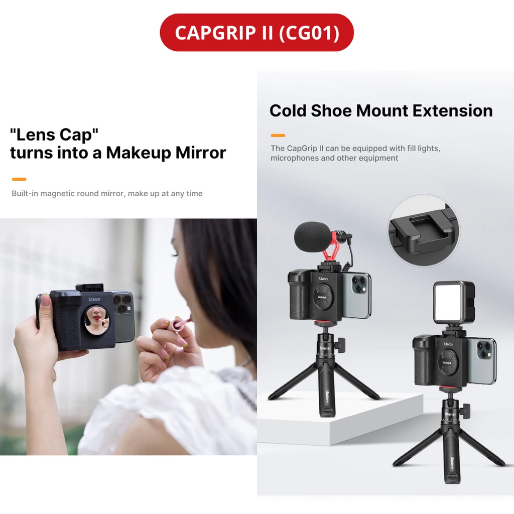 ULANZI CapGrip / CapGrip II  - Hàng Chính Hãng - Giá Đỡ Điện Thoại Tích Hợp Điều Khiển Bluetooth