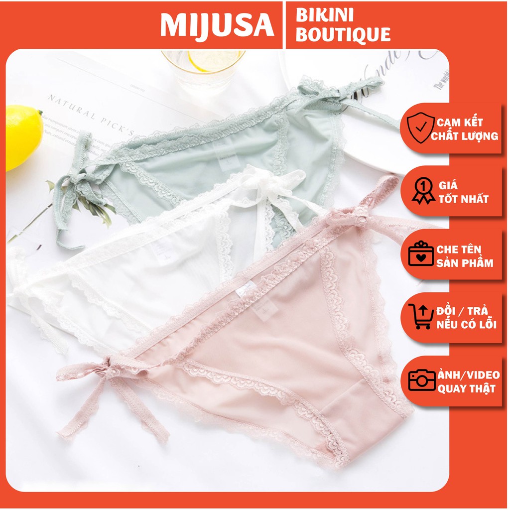 Quần Lót Ren Nữ Xuyên Thấu Dây Buộc Sườn Phong Cách Sexy Siêu Gợi Cảm QL11 - mijusa