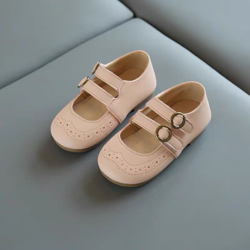Giày búp bê đế bệt cho bé gái - giày công chúa 2 quai dán, da PU mềm cho bé có đế chống trượt MMGZ baby V565 (sz21-sz30)