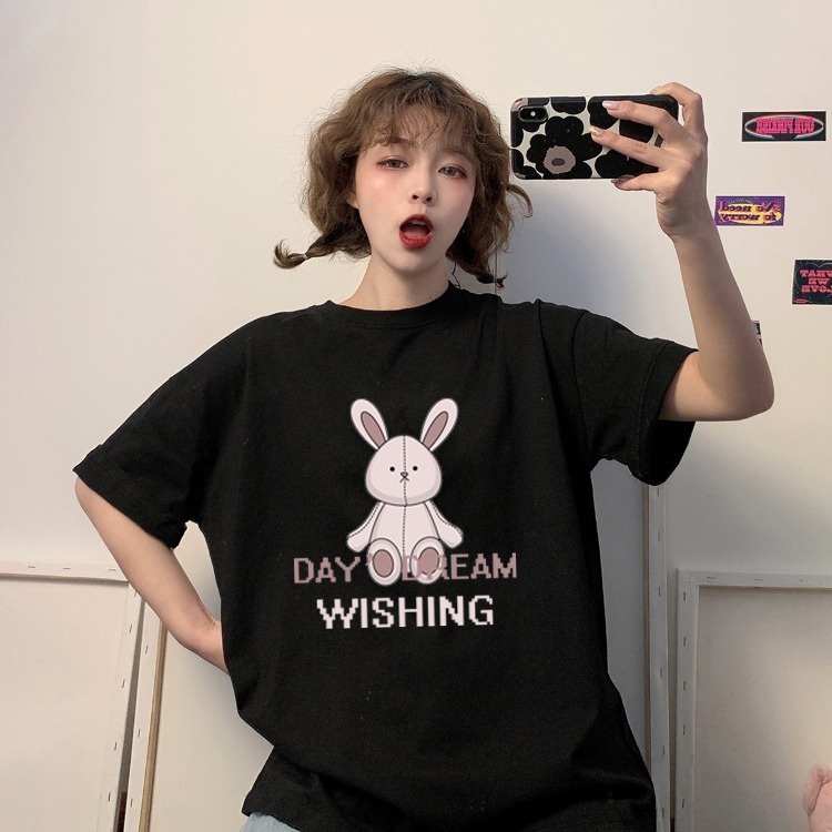 Áo thun ZHELIHANGFEI ngắn tay dáng rộng in họa tiết cá tính trẻ trung