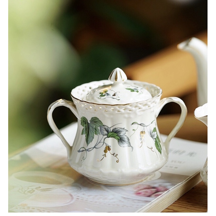 Set trà chiều vintage phong cách Châu Âu hoạ tiết lá nho xanh
