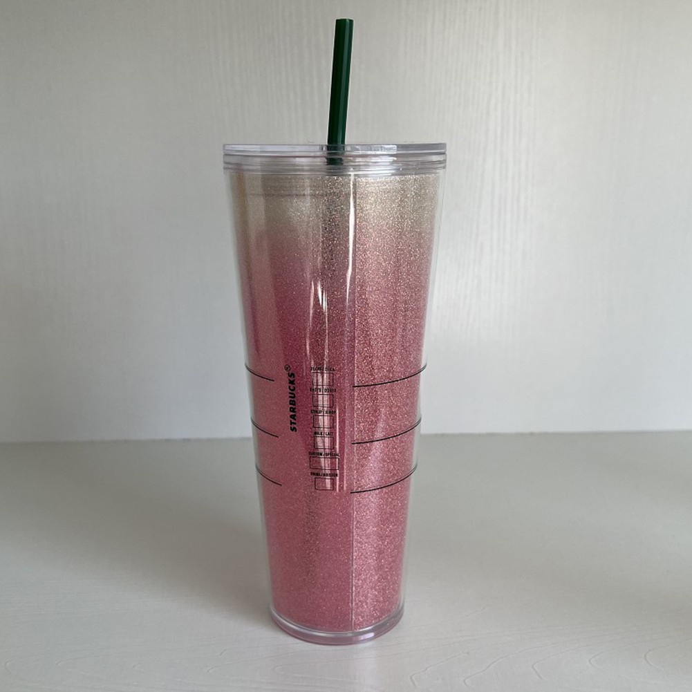Ly nước Starbucks hai lớp bằng nhựa trong suốt 700ml có ống hút