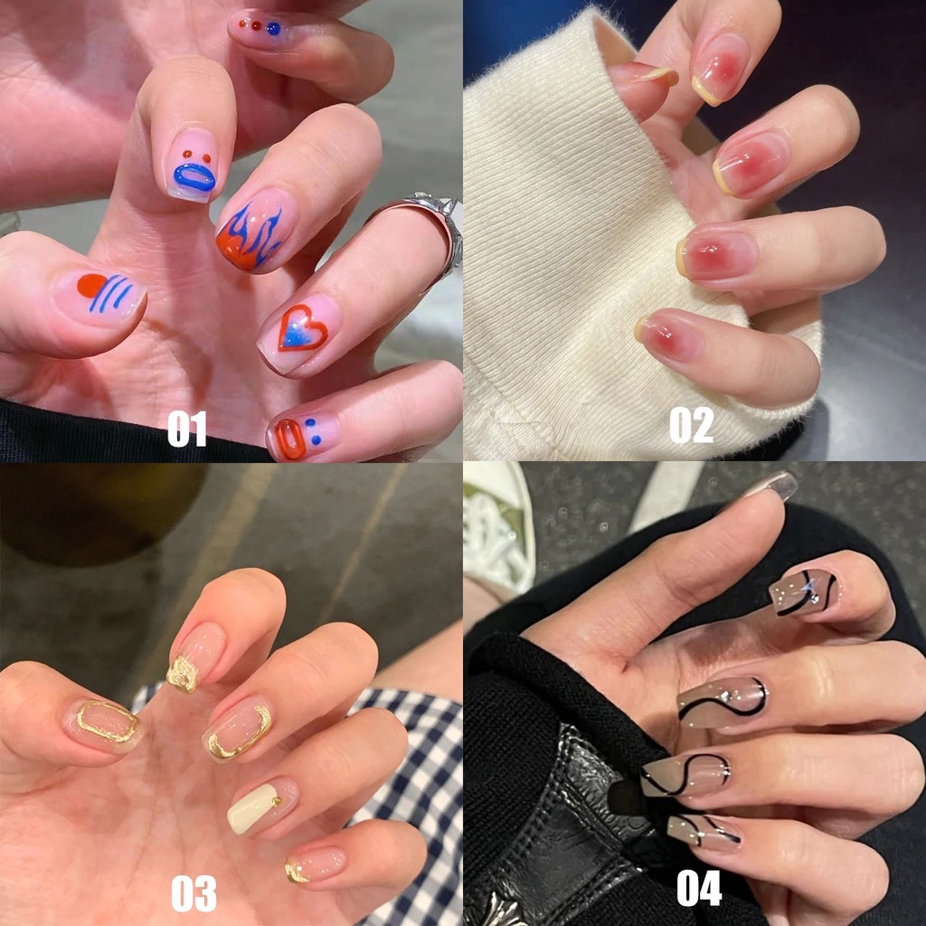 [Hàng mới về] Set 24 móng tay giả đầu tròn có thể tháo rời thời trang cho nữ kèm đồ dũa và keo