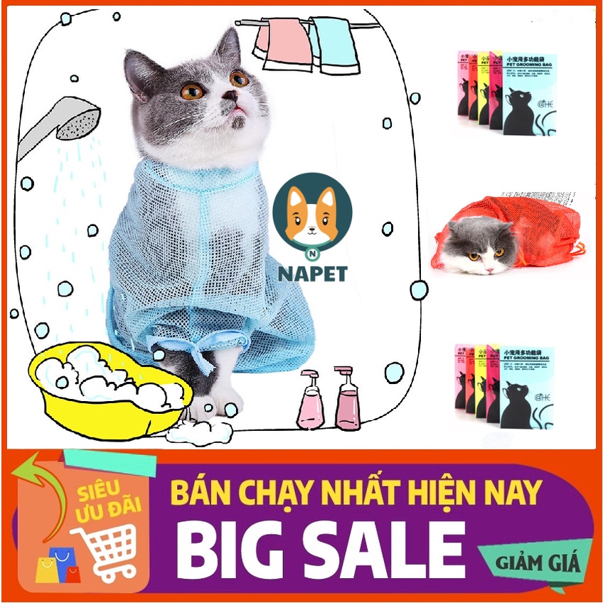 Túi lưới hỗ trợ tắm mèo làm bằng chất liệu cao cấp polyester tránh bị cào hoặc mèo vùng vẫy khi tắm cho bé