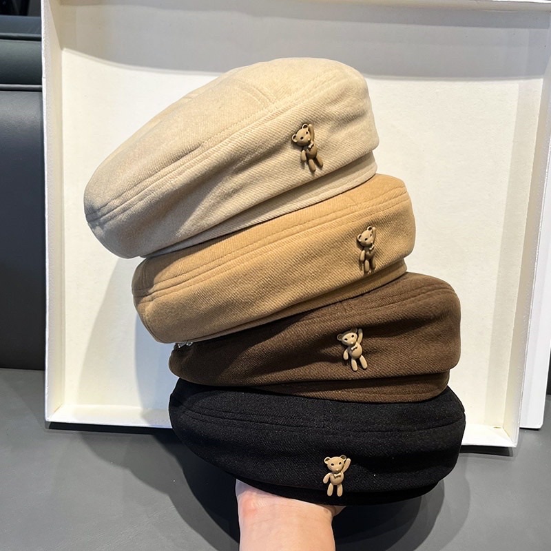 Mũ Nồi Beret Phối Gấu Tedy Thời Trang (có sẵn- y hình)