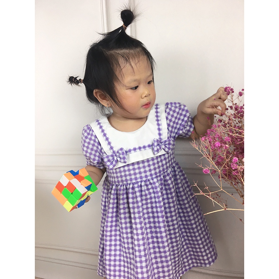 Váy bé gái kẻ caro tím 🥕CAO CẤP 🥕 đầm bé gái siêu xinh size từ 1 đến 7 tuổi hàng thiết kế may kỹ