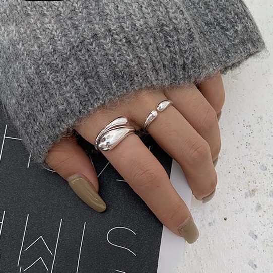 Nhẫn Thép Titan B883 Hình Giọt Nước Phong Cách Retro Hàn Quốc