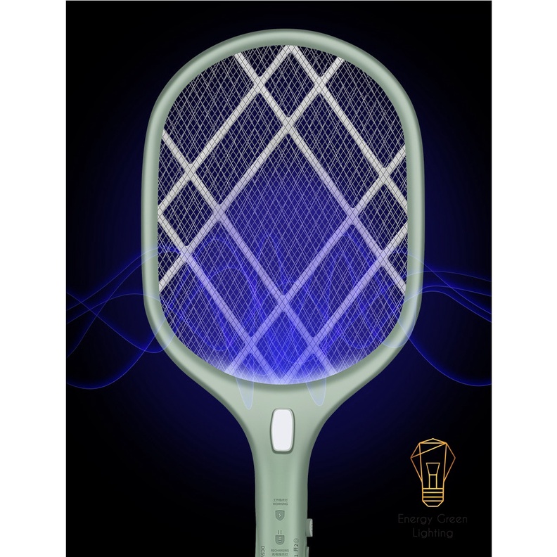PIN TRÂU Vợt Bắt Muỗi Energy Green Lighting FS-011 Kiêm Đèn Thu Hút Muỗi , Diệt Muỗi - 3 Lớp Lưới
