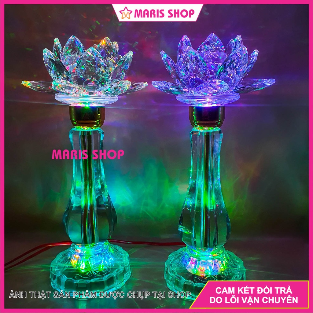 Đèn thờ PHA LÊ NGUYÊN KHỐI CAO 36cm Loại Lớn Cao Cấp LED đổi màu tiết kiệm điện chưng bàn thờ