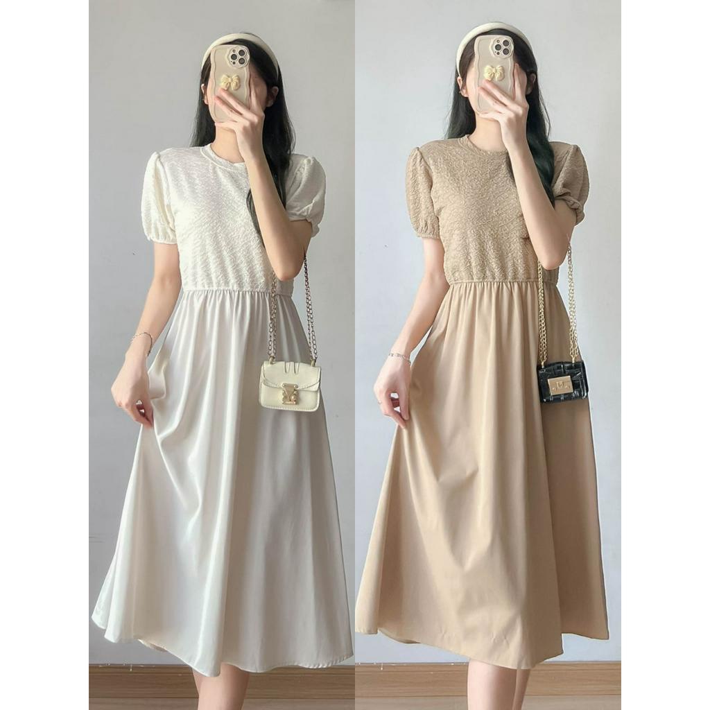 Váy xoè dáng dài chất thun gân phối chất 2 da - 247store.vn - VayA0845