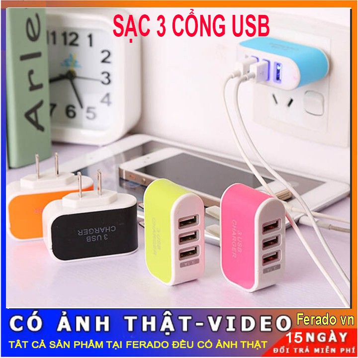 Cục sạc điện thoại đa năng 3 cổng USB 3.1A