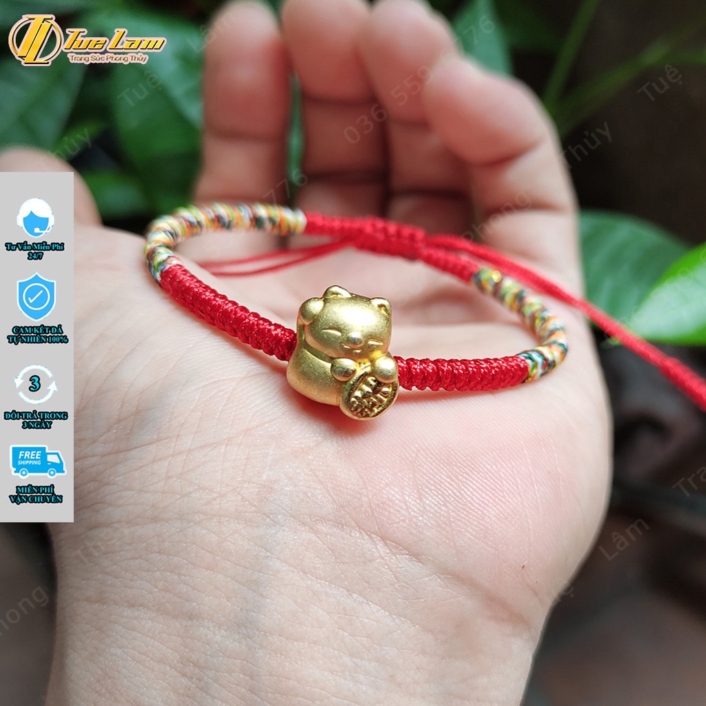 Vòng chỉ đỏ may mắn bện handmade charm mèo thần tài may mắn CB272V - Tuệ Lâm