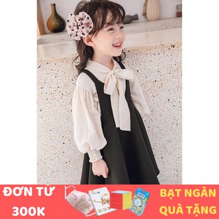 Váy cho bé gái - Set váy áo sơ mi trắng sữa kết hợp váy yếm đen Smartkids TE2017