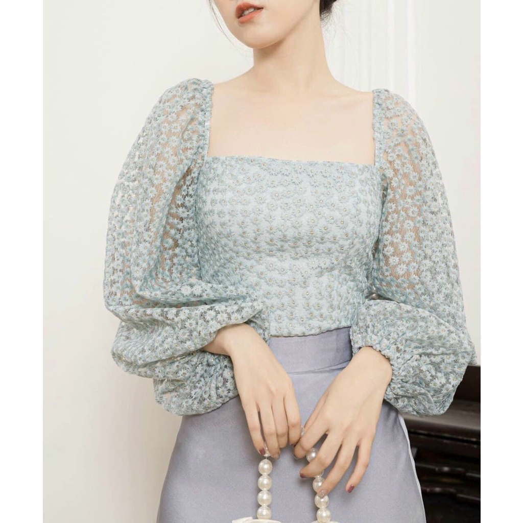 ÁO CORTOP REN NỔI TAY DÀI, CỔ U- SIÊU CƯNG