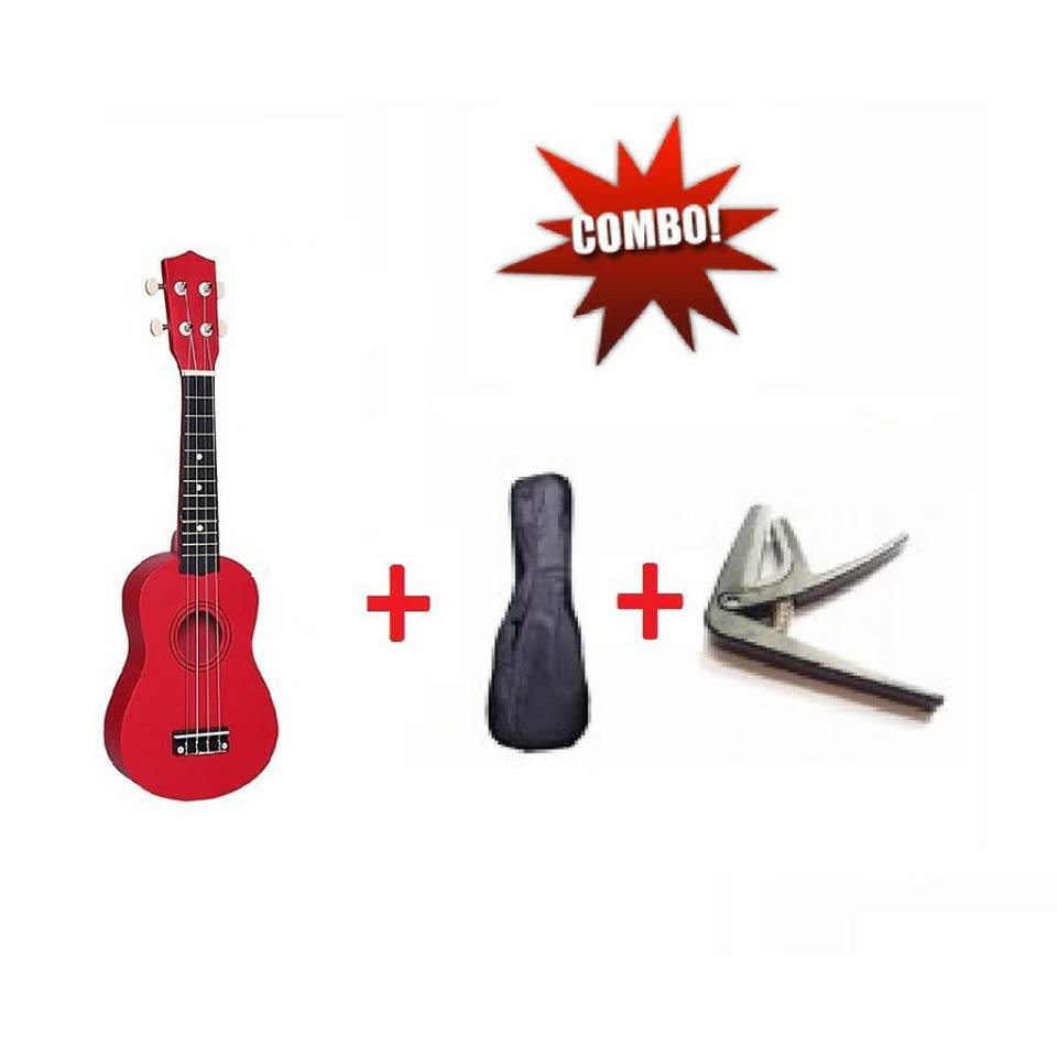 Gói Ukulele Soprano trơn nhiều màu + Bao vải + Capo - Hàng Có Sẵn