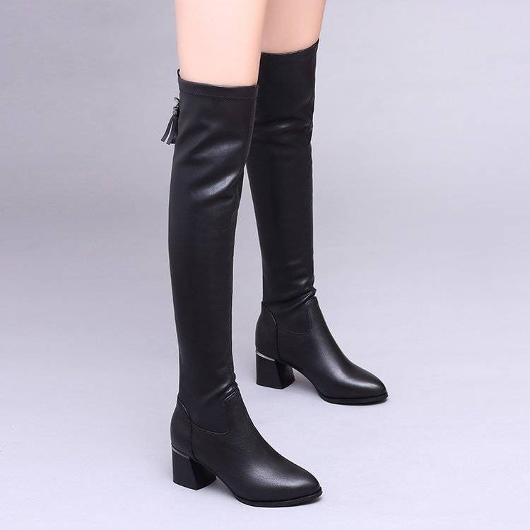 Giày Bốt Cổ Cao Quá Gối Thời Trang Xuân Thu Cho Nữ❤Giày Bốt Đơn 2021 Mùa Thu Đông❤Giày Boots Cao Gót Chất Liệu Co Giãn Thời Trang Cho Nữ❤Ủng Ống