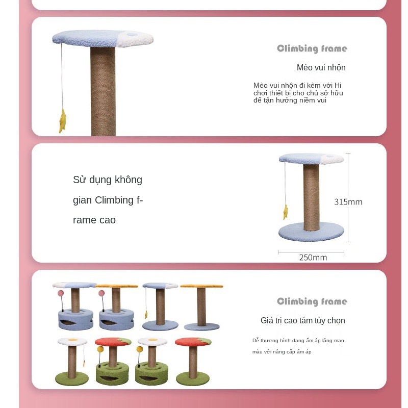 Trụ cào cho mèo mài móng nhảy nền tảng cây tích hợp giá đỡ sisal Bệ vật nuôi ván leo khung