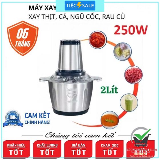 Máy xay thịt cá giò chả / Máy xay thực phẩm /Cối xay thịt Inox Đa Năng Dao 4 Lưỡi cối 2 lít
