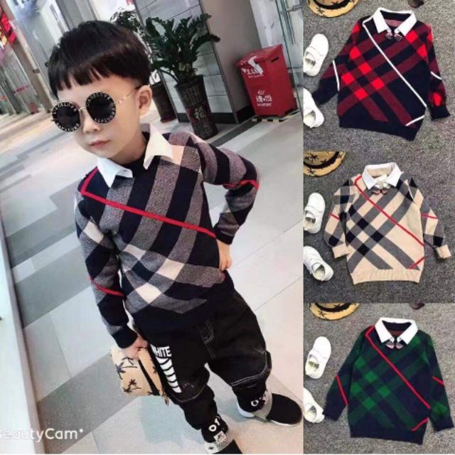 Áo len bé trai cổ sơ mi