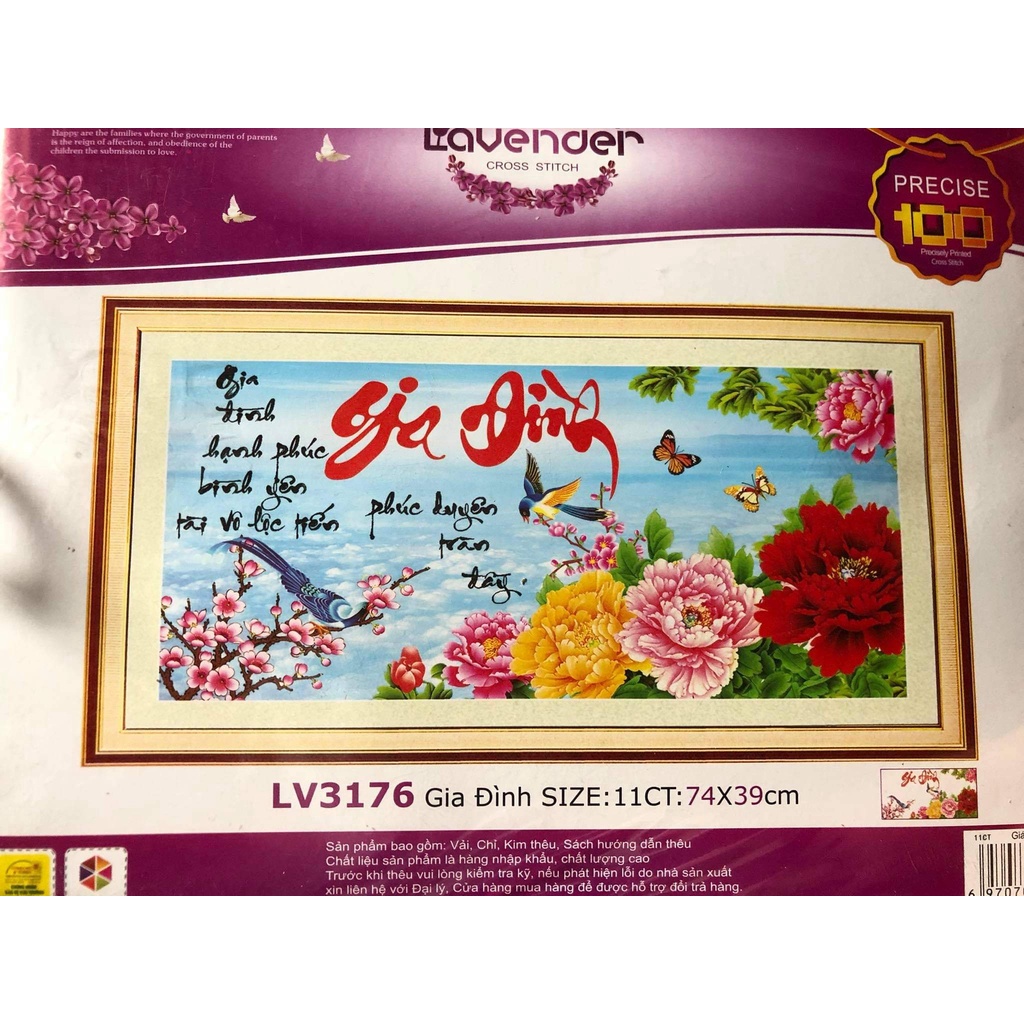 Tranh thêu chữ thập gia đình KT:74x39cm,tranh chưa thêu.Tặng kéo và xỏ chỉ.