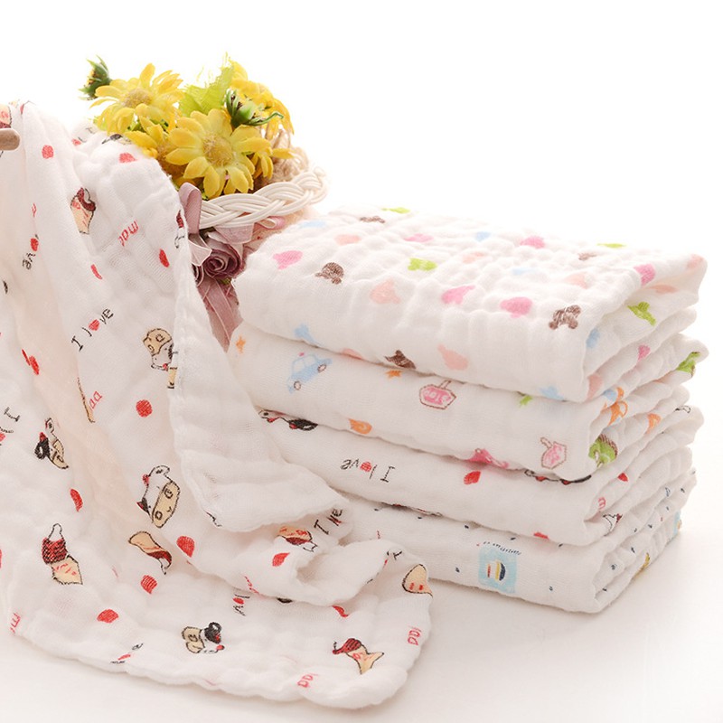 Khăn bông mềm 6 lớp cho bé mặt vuông 6 Layers Baby Soft Cotton Towel 28 * 28cm Square Face Towel