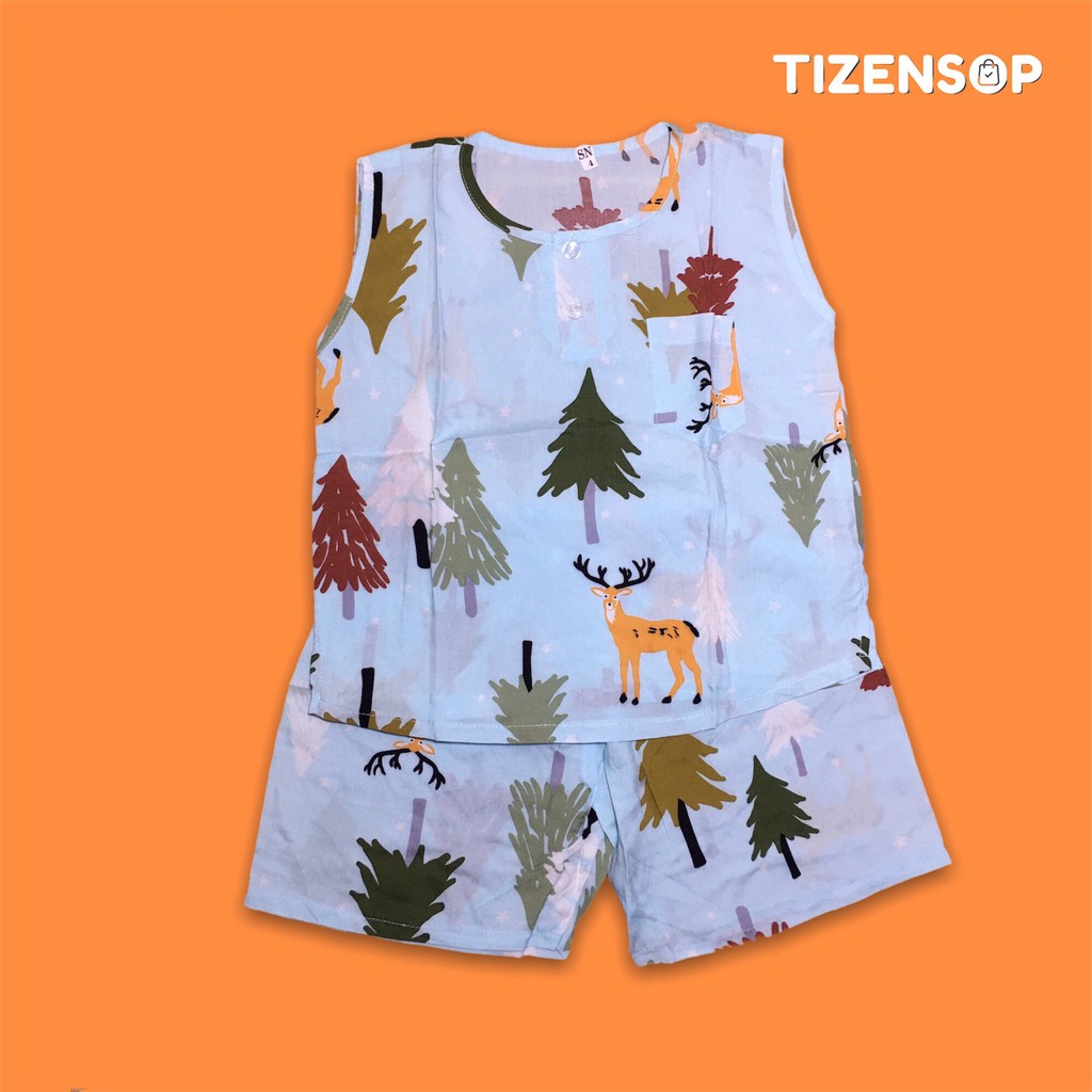 Đồ bộ bé trai vải tole lanh mặc mát kiểu dáng quần đùi áo sát nách