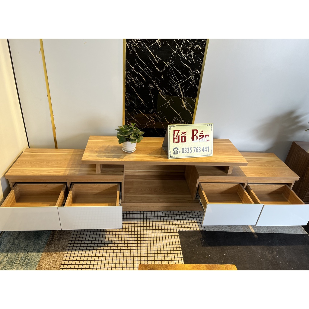 Kệ tivi thông minh rút 2 đầu kích thước dài 1m6 kéo ra được 2m4 gỗ MDF phủ melamine
