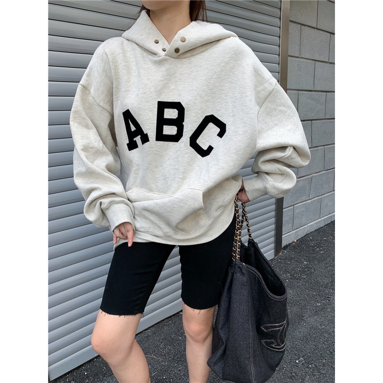Áo khoác hoodie dáng rộng màu xám phong cách đường phố Hàn Quốc 2021 cho nữ