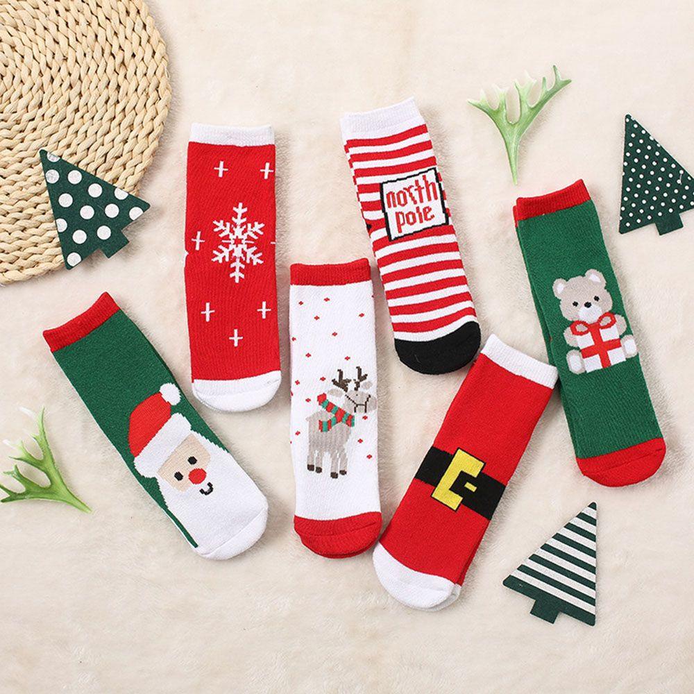Set 6 Đôi Tất Cotton Ngắn In Hình Ông Già Noel Cho Bé