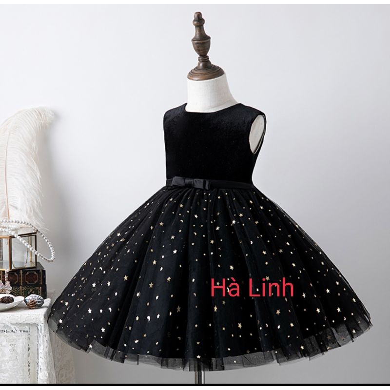 Đầm công chúa bé gái, váy sao đen dự tiệc, chụp ảnh cho bé