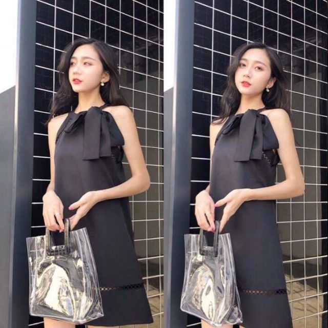 Đầm yếm nơ cổ phối ren