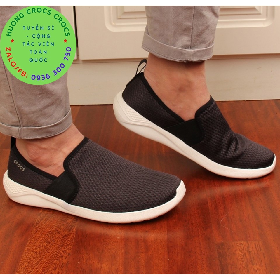 GIÀY LƯỜI CROCS VẢI LƯỚI LITERIDE SLIP ON CHO NAM MÀU ĐEN CHUẨN XỊN FULL BOX