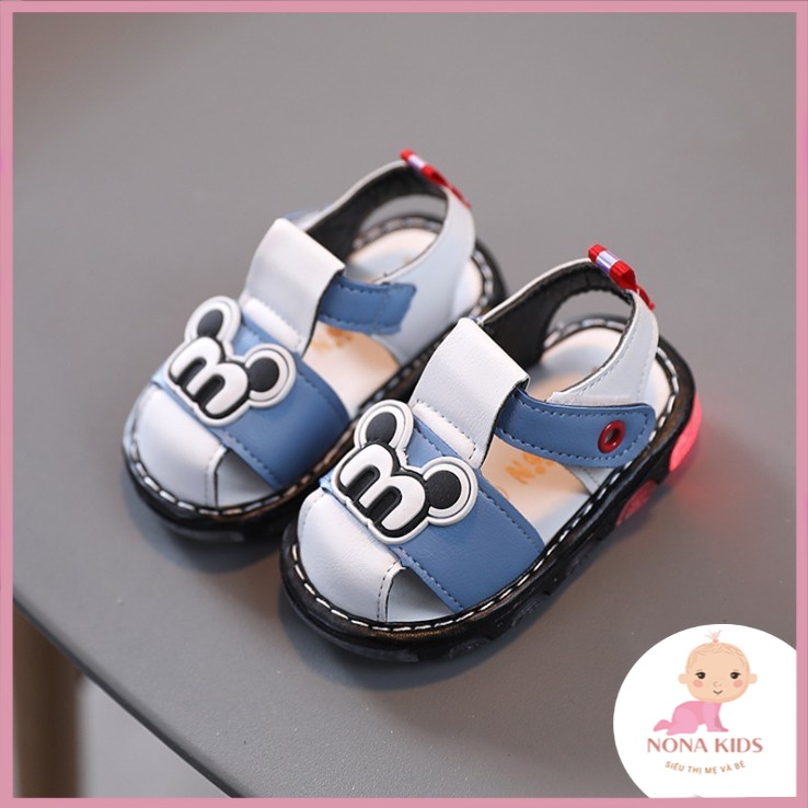 Sandal tập đi bé trai bé gái đế mềm mickey có đèn led nhấp nháy