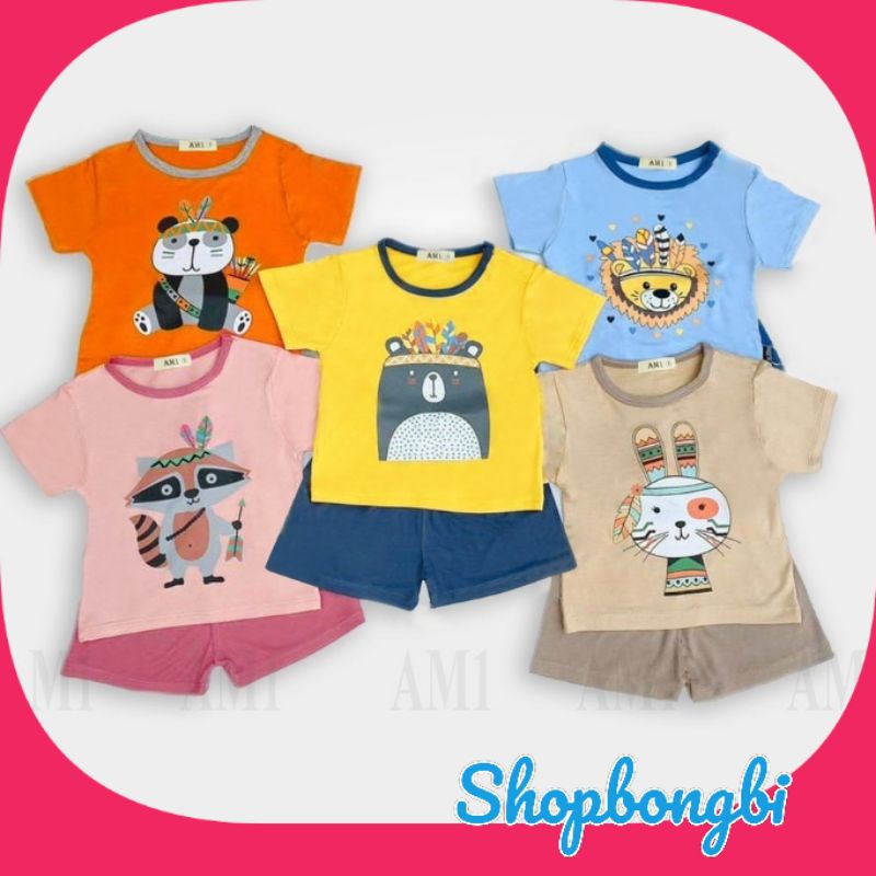 Bộ cộc tay bé trai bé gái Minky Mom thun lạnh thổ dân