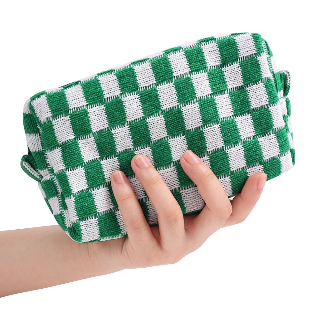 Túi Đựng Mỹ Phẩm Sức Chứa Lớn Có Khóa Kéo Họa Tiết Sọc Caro Phong Cách Hàn Quốc Thời Trang Chất Lượng Cao Cho Nữ