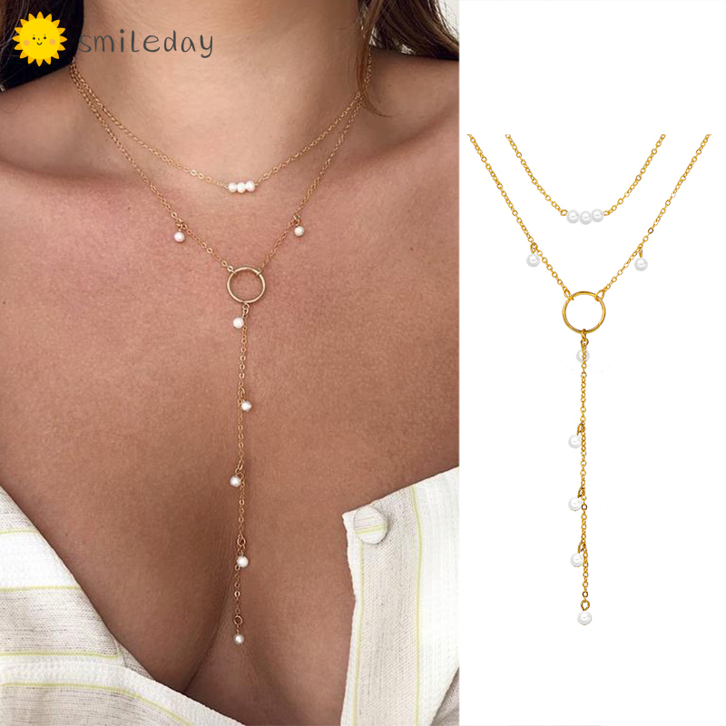 vòng cổ Mạ Vàng Đính Ngọc Trai Nhân Tạo Phong Cách Hàn Quốc