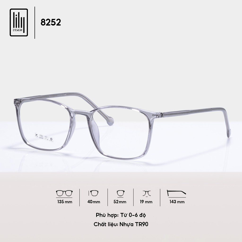 Gọng kính cận nam nữ LILYEYEWEAR mắt vuông chất liệu nhựa dẻo màu sắc thời trang - 8252