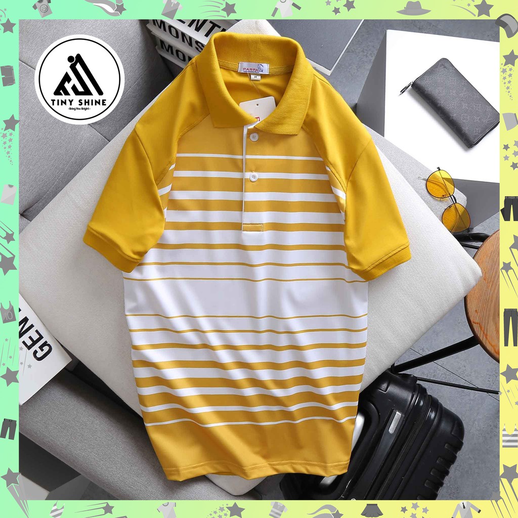 Áo Polo Cotton In Sọc Ngang Trắng Tay Ngắn Trẻ Trung Hiện Đại (TinyShine)