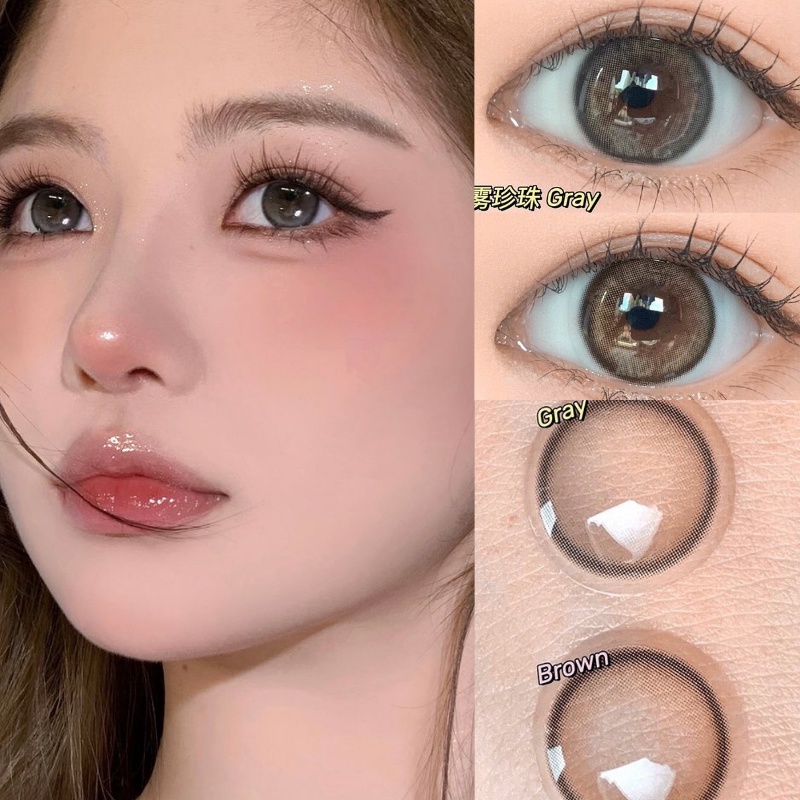 1 Cặp Kính Áp Tròng Màu Xám Sương Mù Độ -0.75-8.00
