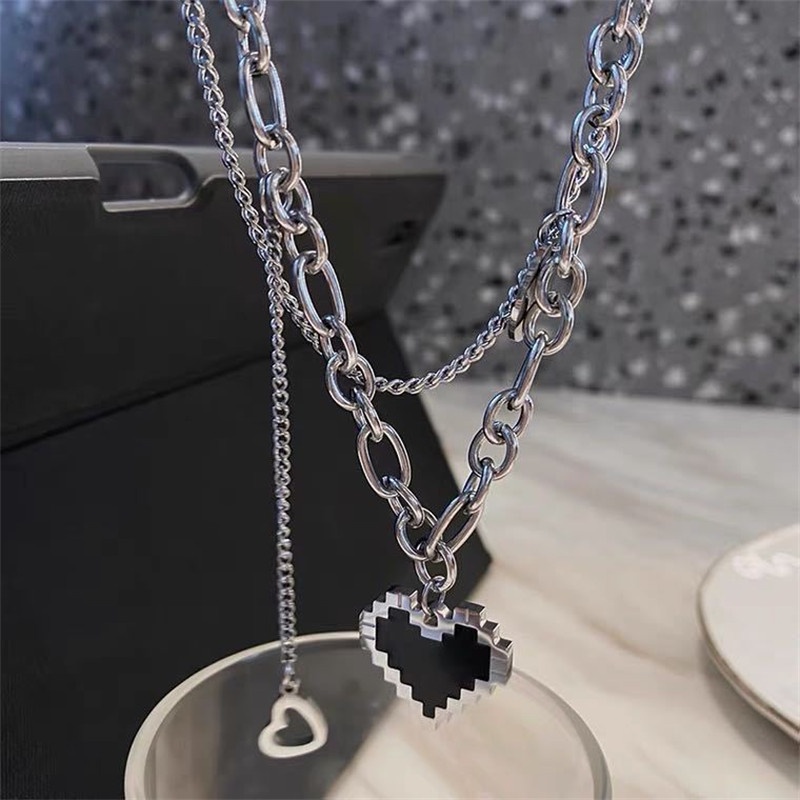 Vòng cổ choker nhiều lớp mặt hình trái tim phong cách hip hop thời trang cho nữ