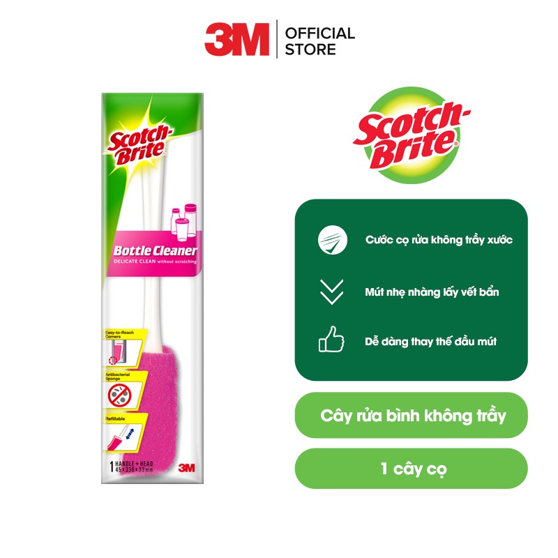 Cây cọ rửa bình, chai lọ Scotch Brite 3M đa năng - Không gây trầy xước, lớp mút cao cấp lấy sạch vết bẩn