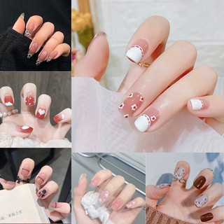 [Sẵn hàng-400 mẫu] Móng tay giả kèm keo hộp 24 móng có keo gắn siêu chắc chống nước dùng được nhiều lần